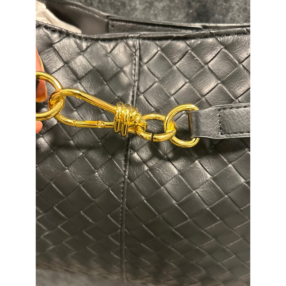 Time and Tru Woven Satchel Bag Women One Size Black NEW Crossbody Top Handle - Picture 3 of 14